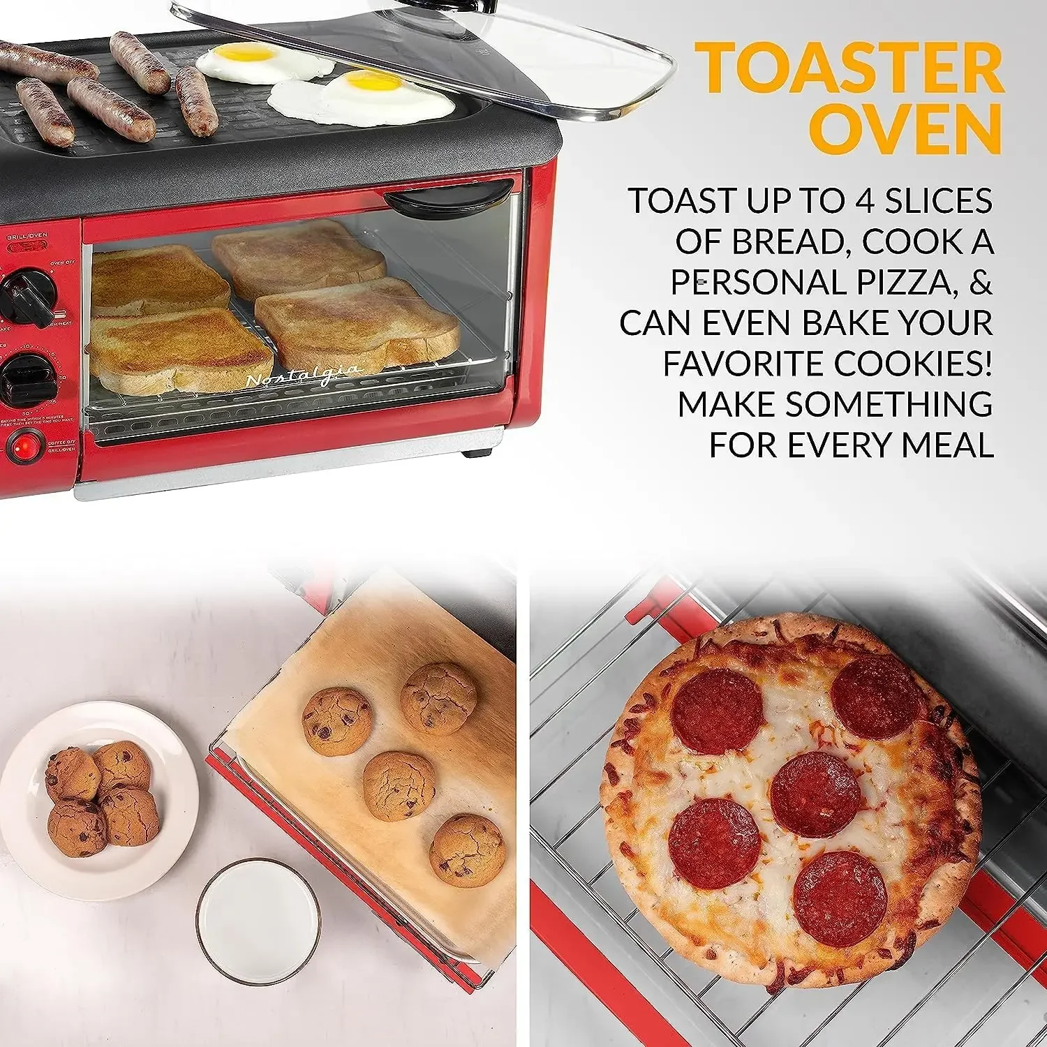 3-in-1 Breakfast Station -Includes Coffee Maker Non-Stick Griddle and 4-Slice Toaster Oven - Versatile Breakfast Maker 5