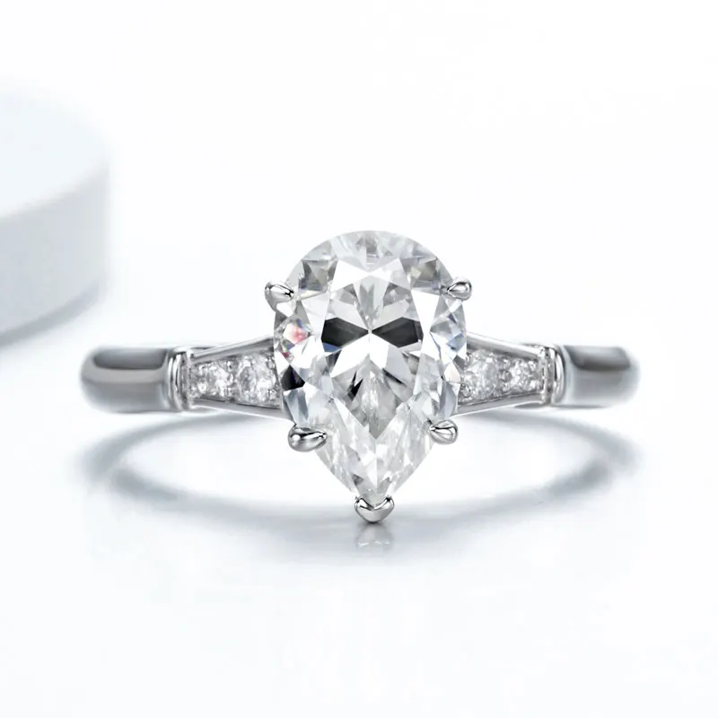 3-Stone All Moissanite Engagement Rings Women Promise Solid 925 Sterling Silver Pear Cut 2ct D Color GRA Certificate wedding rings,engagement rings