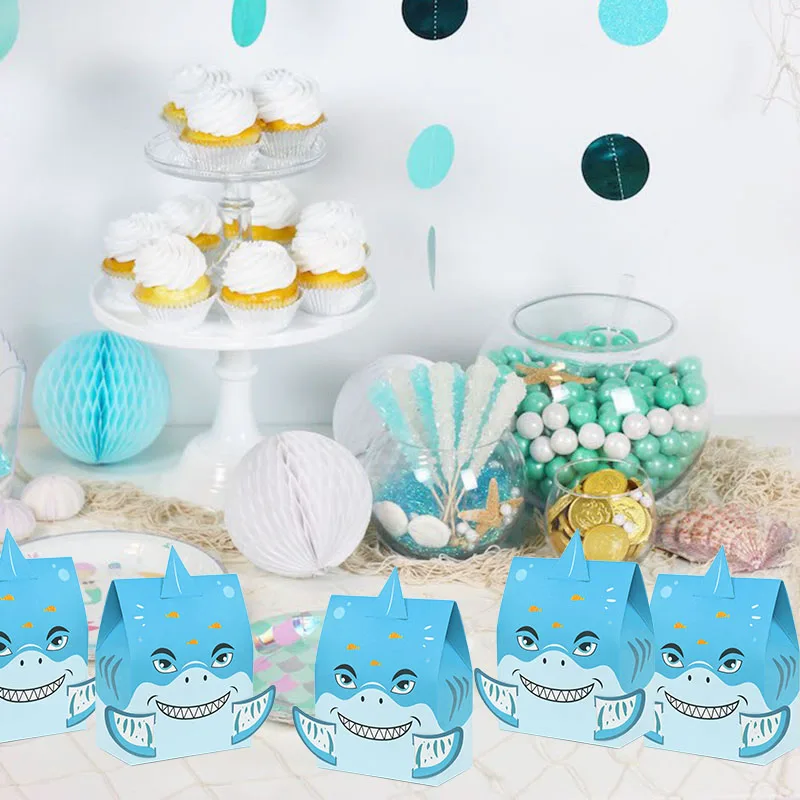 10Pcs Shark Party Candy Box Paper Gift Boxes Bag Under the Sea Shark Theme Baby Shower Favor Kids Birthday Party Decor Supplies