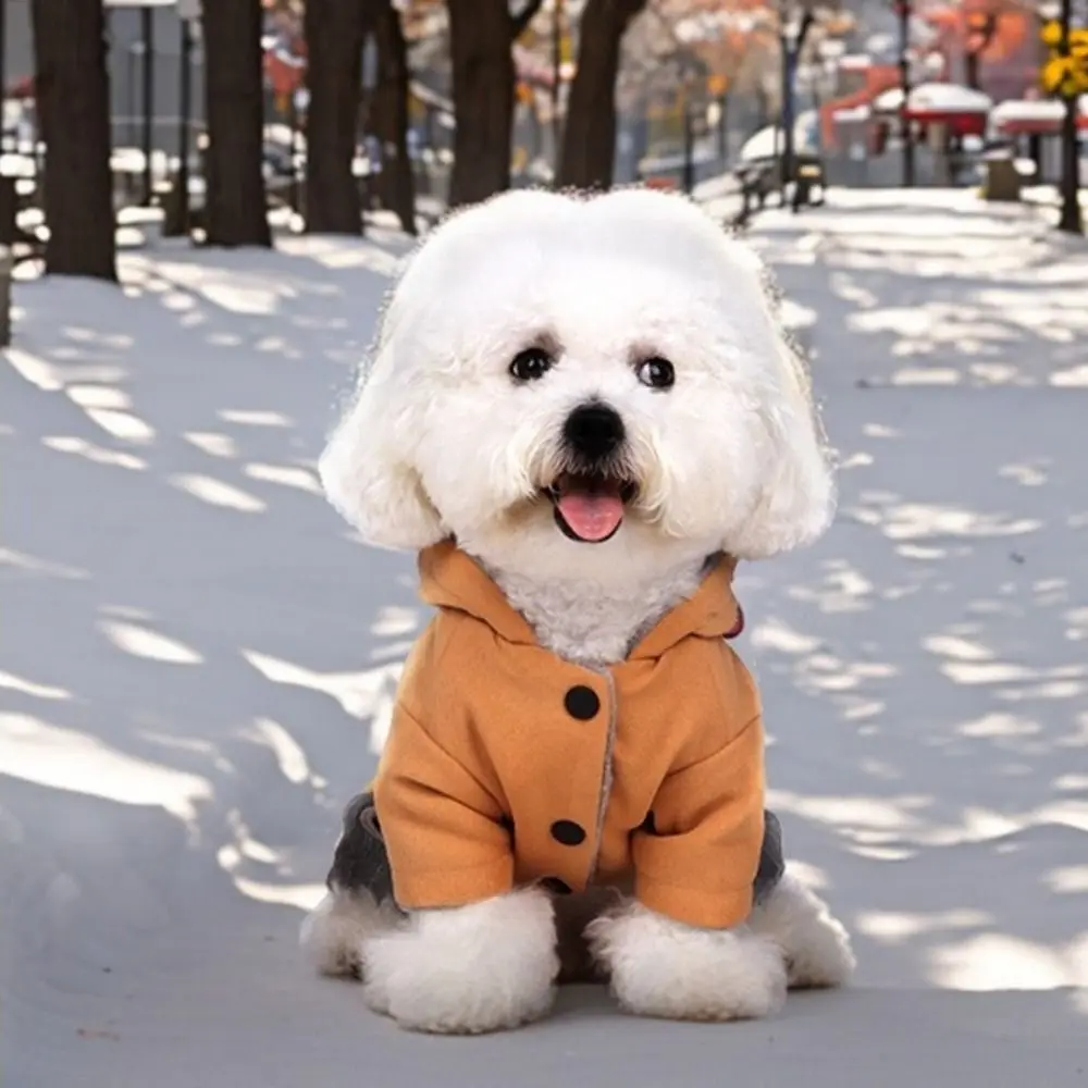 컬러 블록킹 두꺼운 네발개옷 부드럽고 따뜻한 강아지 겨울 코트 모자 포함 편안한 강아지 면 자켓 겨울