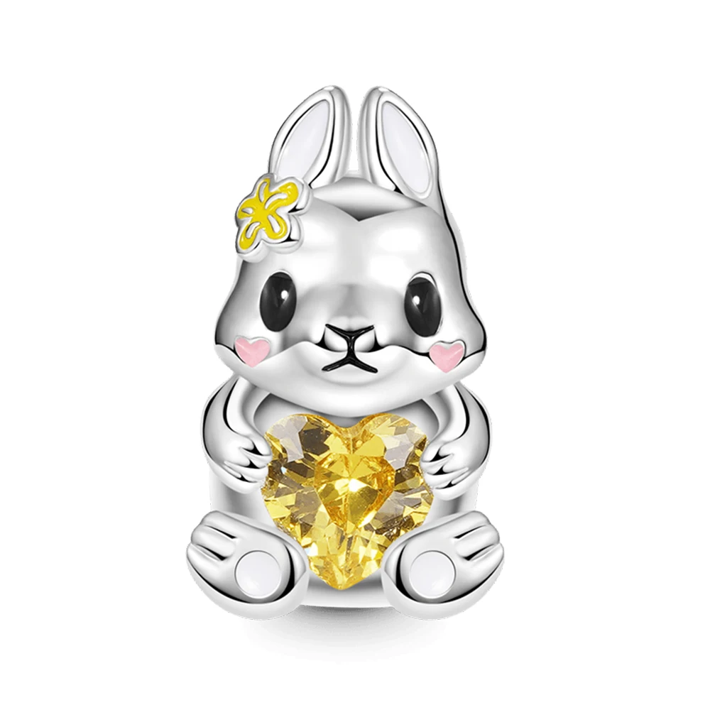 

Милый кролик, украшенный сердцем, бусины-шармы с драгоценным камнем, подходят для оригинальных браслетов Pandora, ювелирные изделия