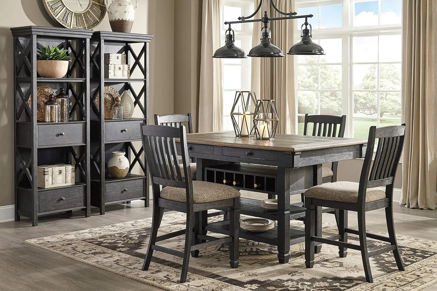 Tyler Creek Farmhouse 75" Display Cabinet or Bookcase with Drawers, Almost Black 5