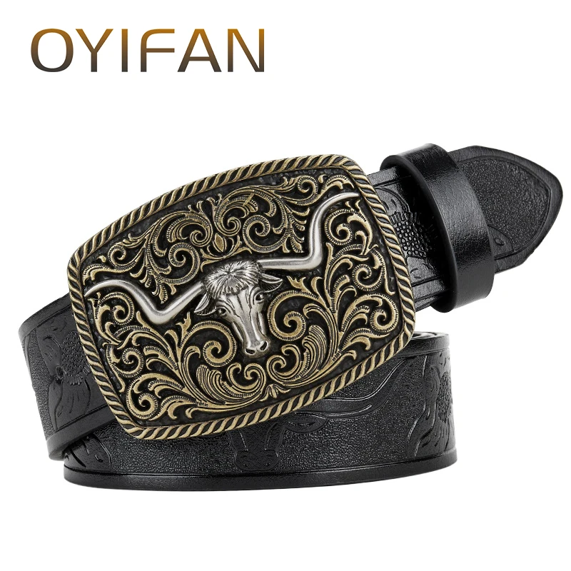 Damen-Cowboy-Gürtel, Western-Leder-Schnallengürtel, Cowboy-Longhorn-Bullenmuster-Schnallengürtel, floral gravierter Schnallengürtel für Herren – Detail 18