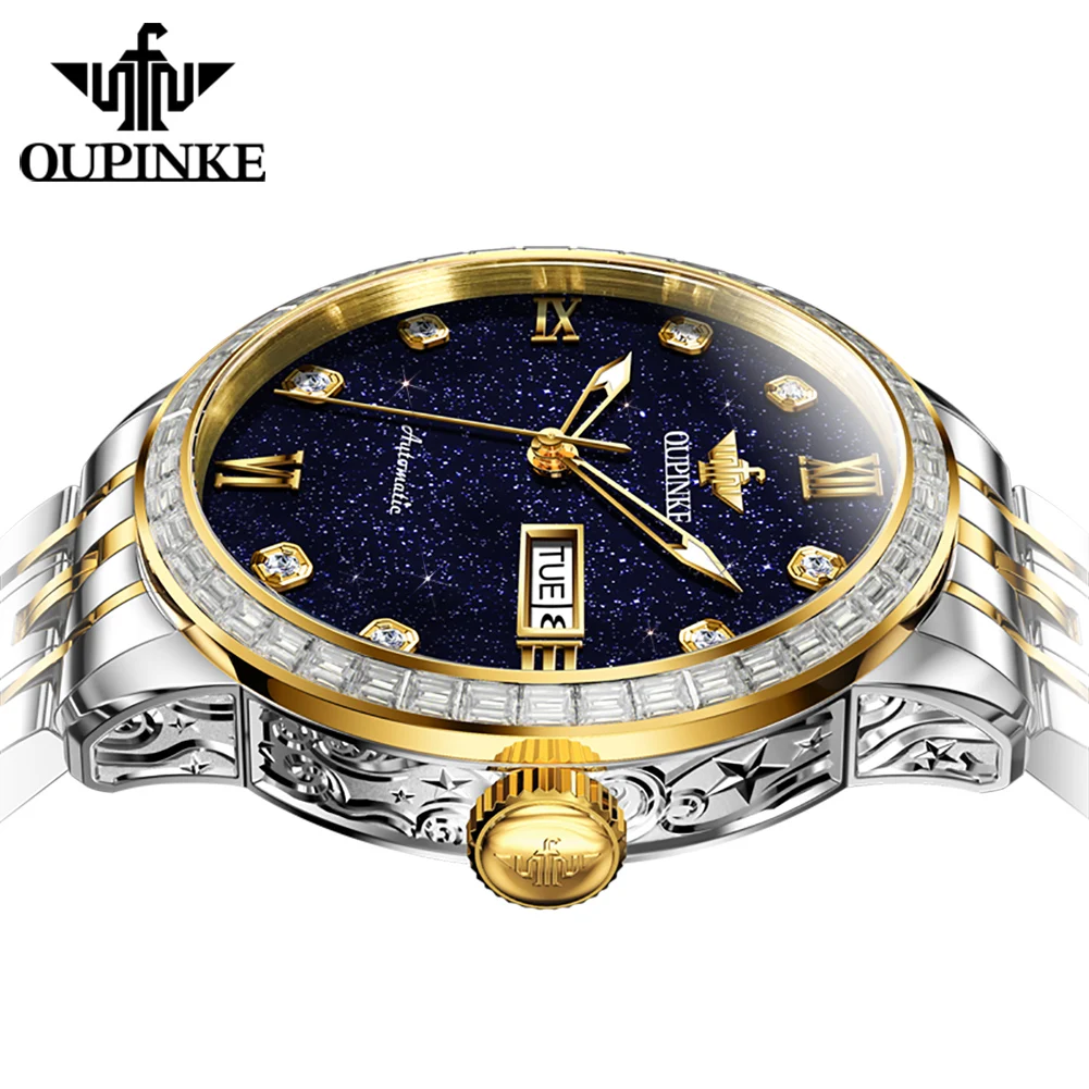 OUPINKE 3241 Japan Automatic Mechanical Watch for Man Fashion Luxury Starry Sky Dial Diamond Bezel Original Men's Dress Watches