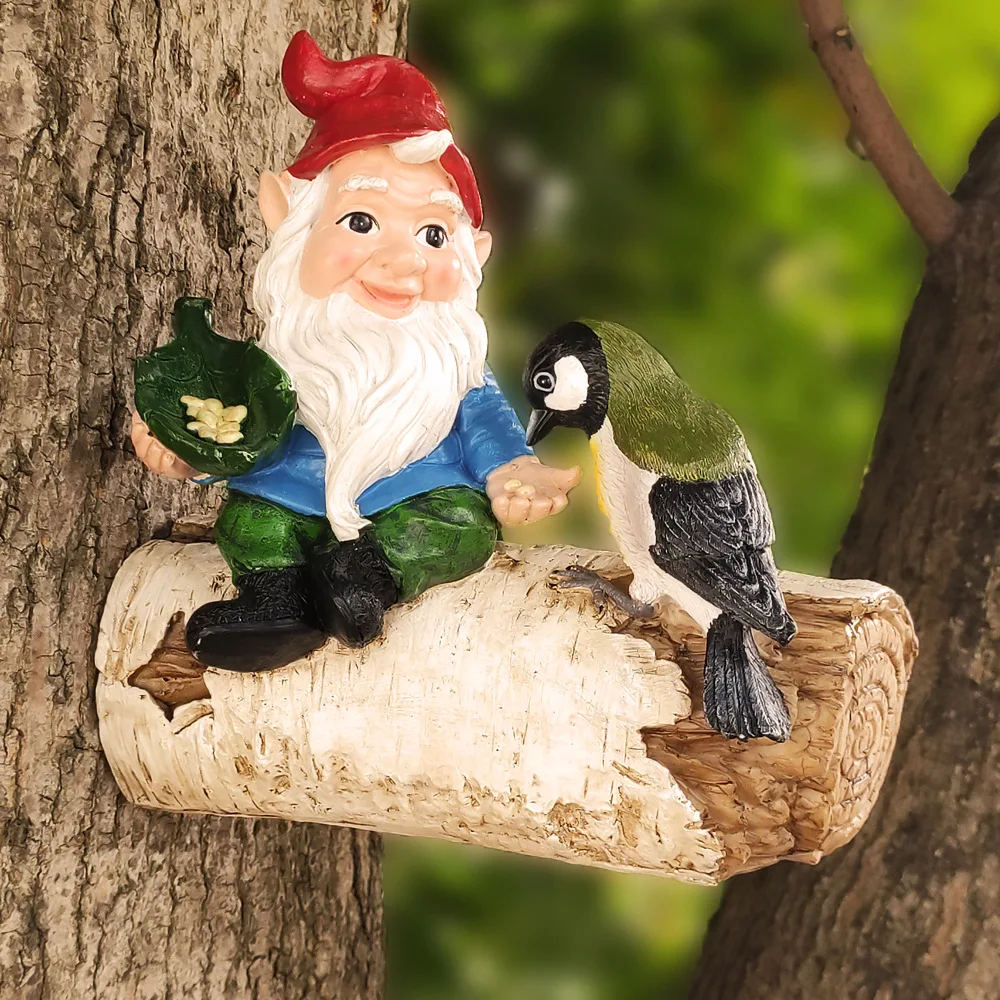 

Dwarf Bird Feeder Pendant White Beard Statue Resin Creative Crafts Elf Figurine Outdoor Home Ornament Yard Garden Decoration