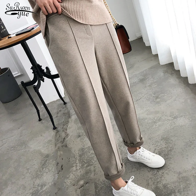 2023 Autumn Winter Casual Wool Pants Women Loose Female Trousers Capris