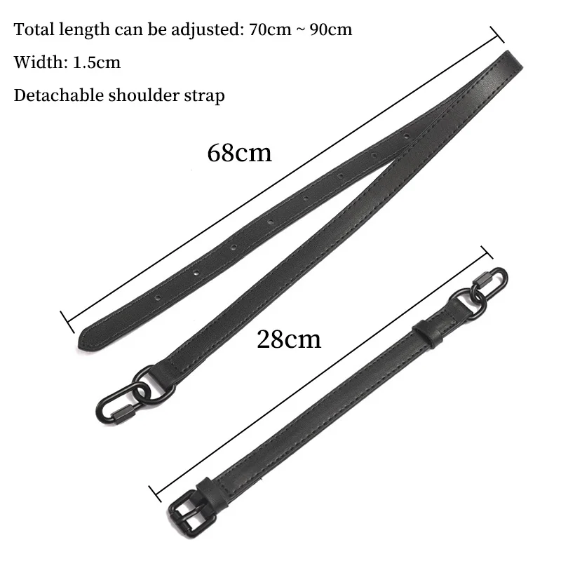 TINBERON Genuine Leather Bag Strap Adjustable 70CM-90CM Black Shoulder Strap Square Hook Accessories Women's Fashion Bag Straps