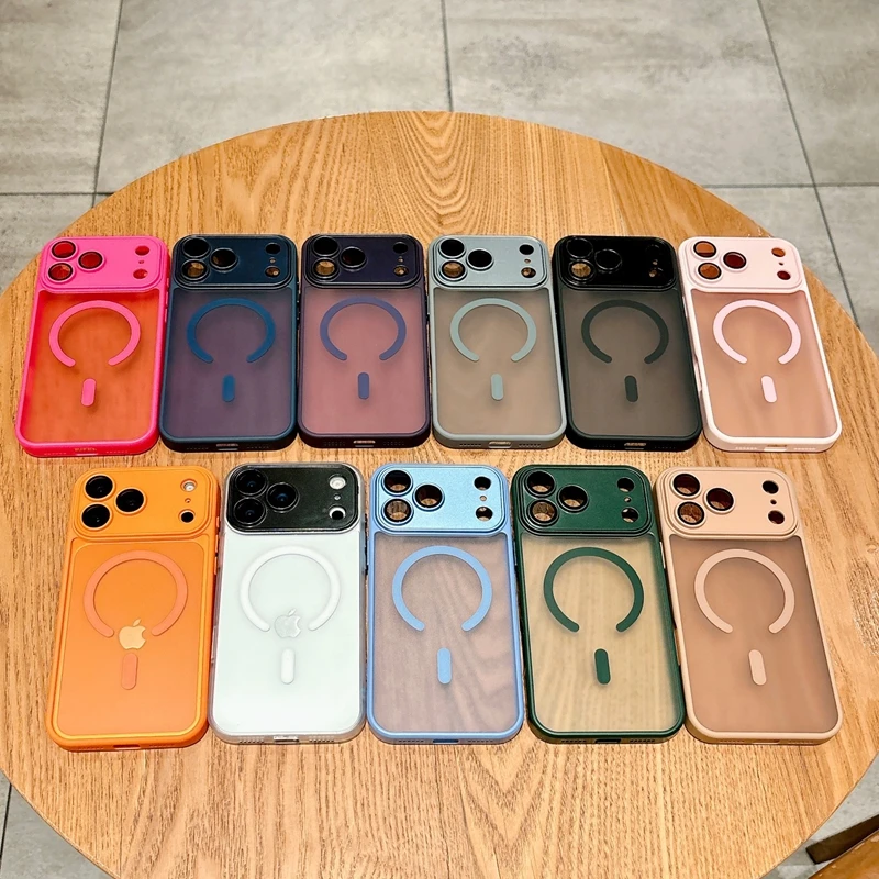 Orange Magnetic Translucent Matte Phone Case with Camera Glass Protector and Magsafe Compatibility