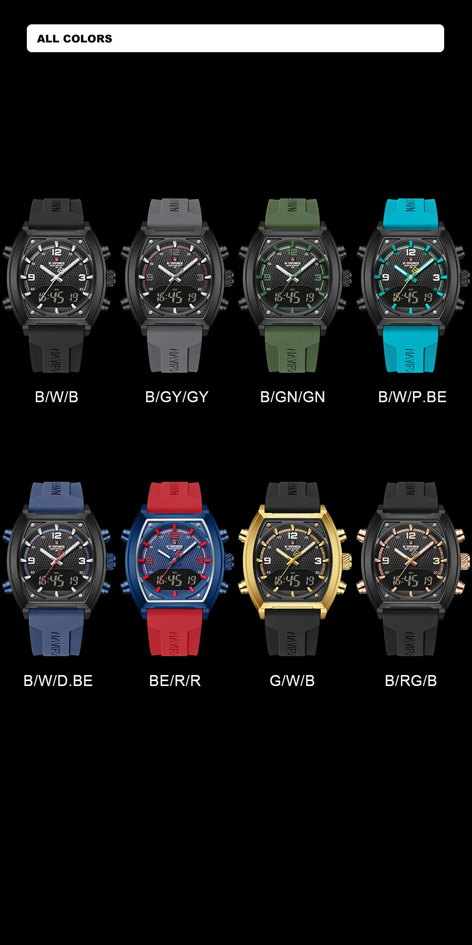 NAVIFORCE Men's Watch Business Simple Original Quartz Watches for Man Waterproof Luminous Silica Band Quartz Analog LCD Display
