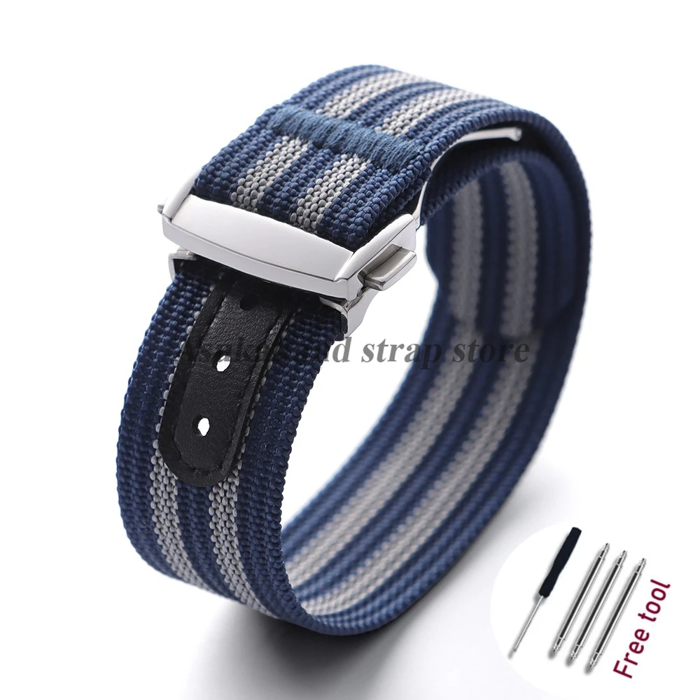 Black Nylon Watch Band with Folding Buckle – 20mm Military Sports Fabric Strap