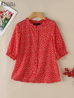 2025 ZANZEA Summer Floral Printed Blouse Women Bohemain Tunic Tops O Neck 3/4 Sleeve Shirt Casual Holiday Beach Blusas Tunic