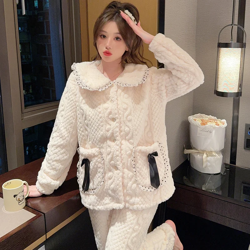 200 Nachtwäsche Damen Winter süße Prinzessin Stil Strickjacke mit langen Ärmeln Fett plus Größe 240 Pfund mollig MM Hauskleidung_voghion.com