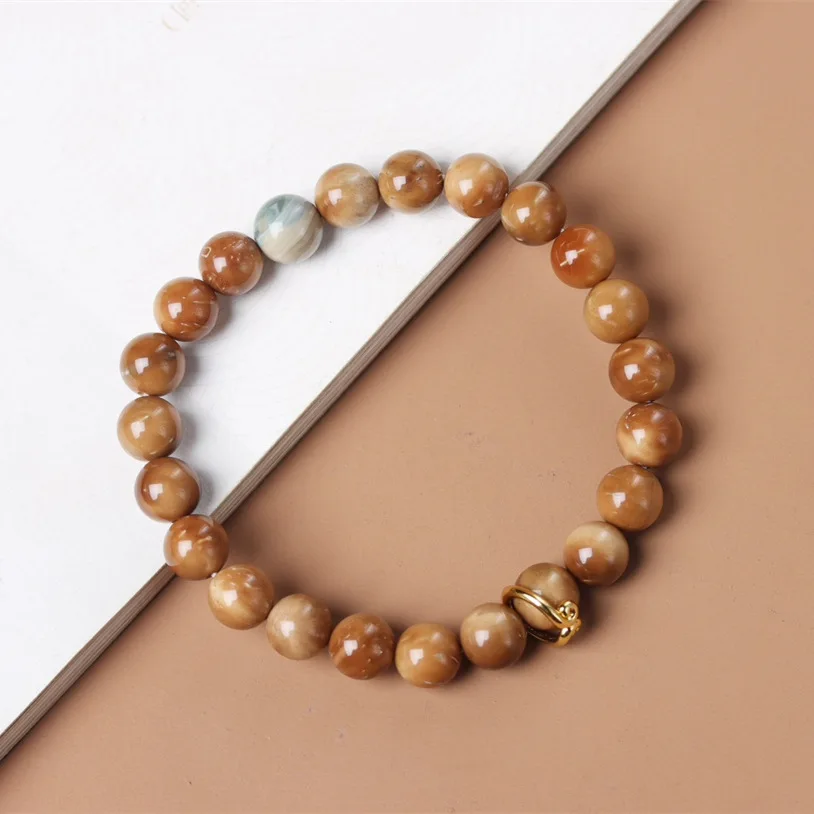 

Original China-Chic Double Loop Handstring Selection of Natural Cook Bodhi Beads and Natural Agate Tight Chain Charm Bracelet