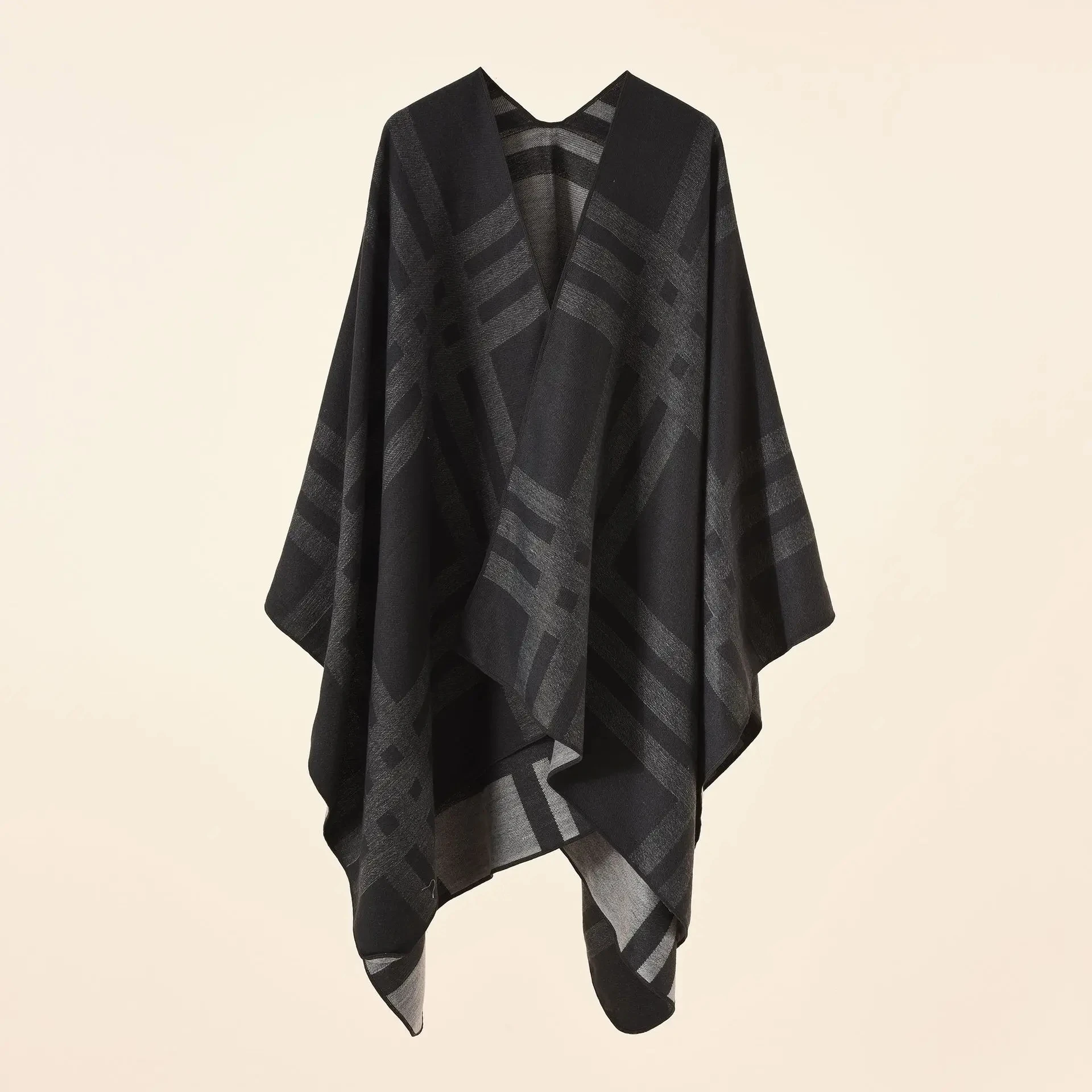 

Женская накидка-пончо в клетку, черная Повседневная теплая шаль-накидка в полоску из искусственного кашемира, Осень-зима