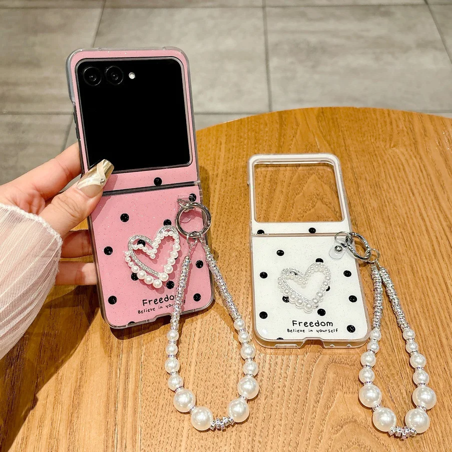 Polka Dot Glitter DIY Love Pearl Bracelet Phone Case - Stylish Protective Cover