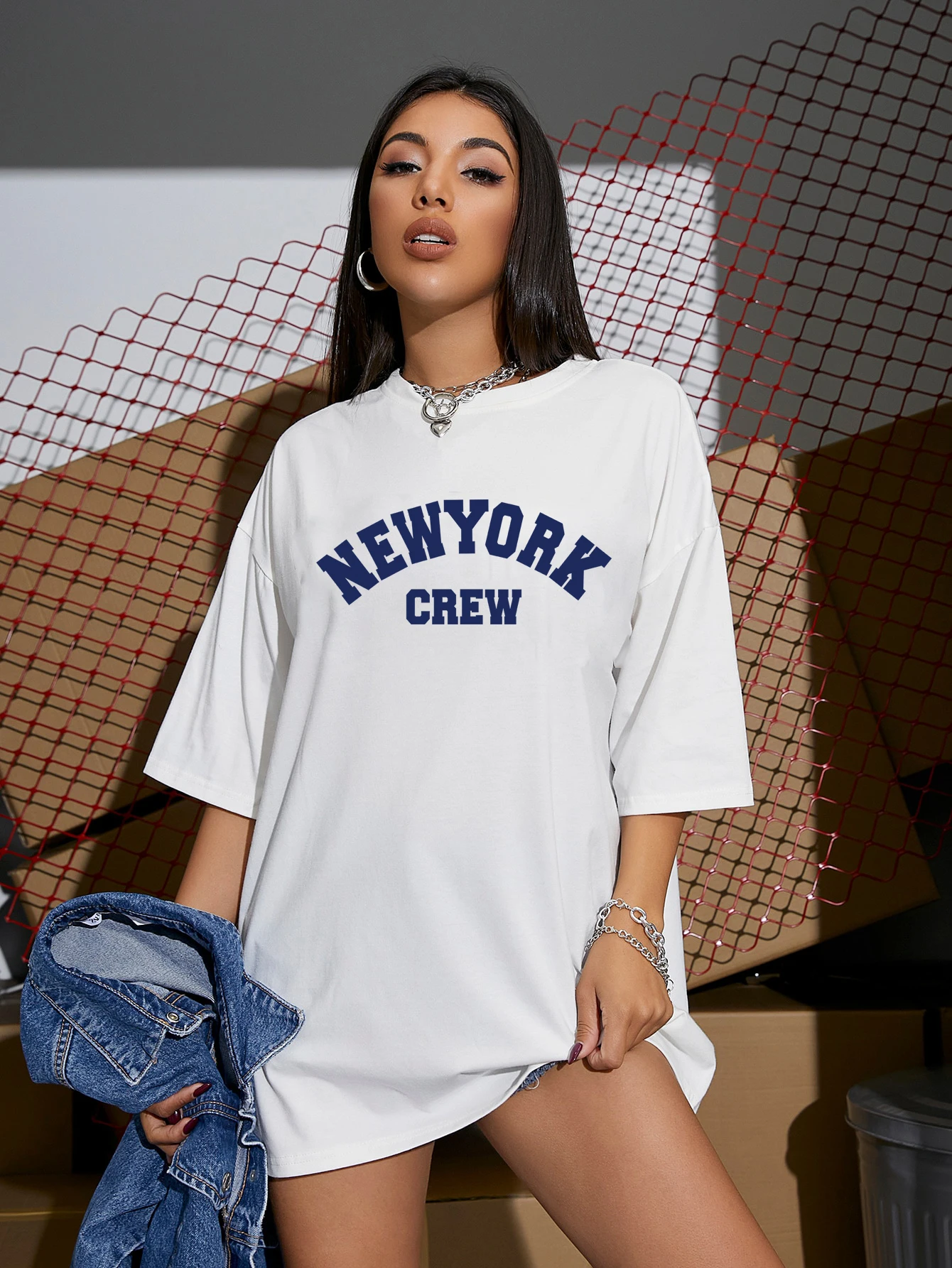 2023 T-shirt For Women Oversized Letter Graphic Cotton T-shirt O