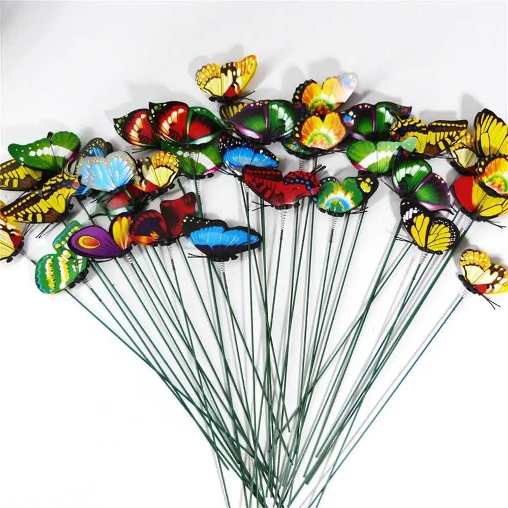 A 24PCS 10PCS 3DThree-Dimensional PVC Simulation Butterfly Outdoor Garden Decoration Creative Floral Pole Color Random Beautiful 2