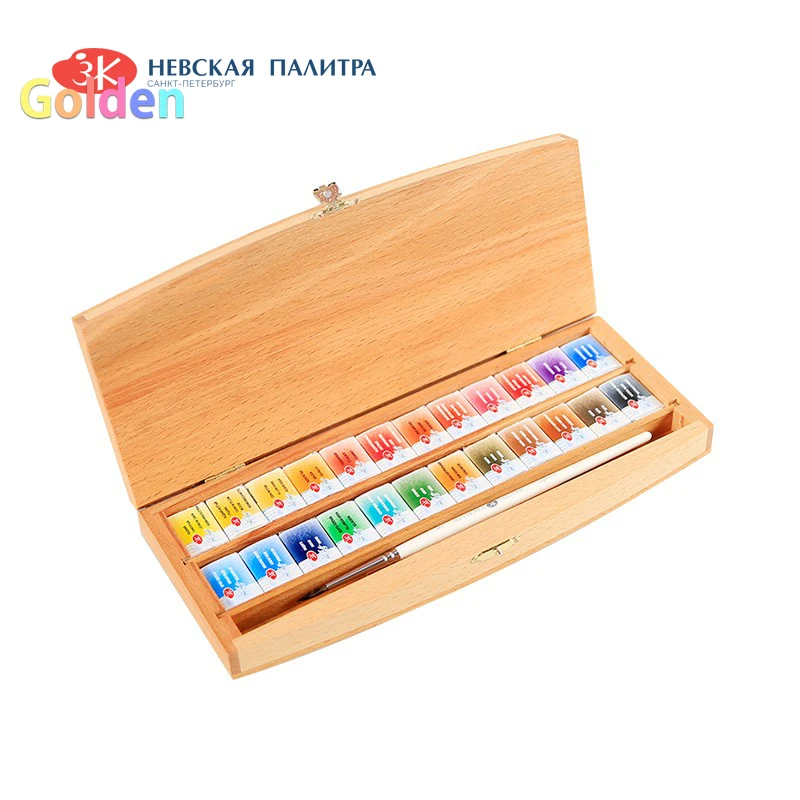 48 Watercolor Paint Set St.petersburg White Nights Gift Beech Box