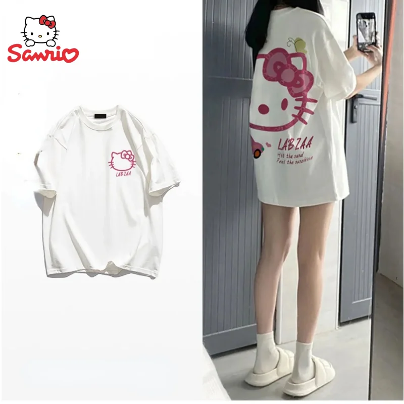 

Sanrio New anime peripheral cartoon picture Kawaii Hello Kitty cute short-sleeved T-shirt creative cotton ins top gift wholesale