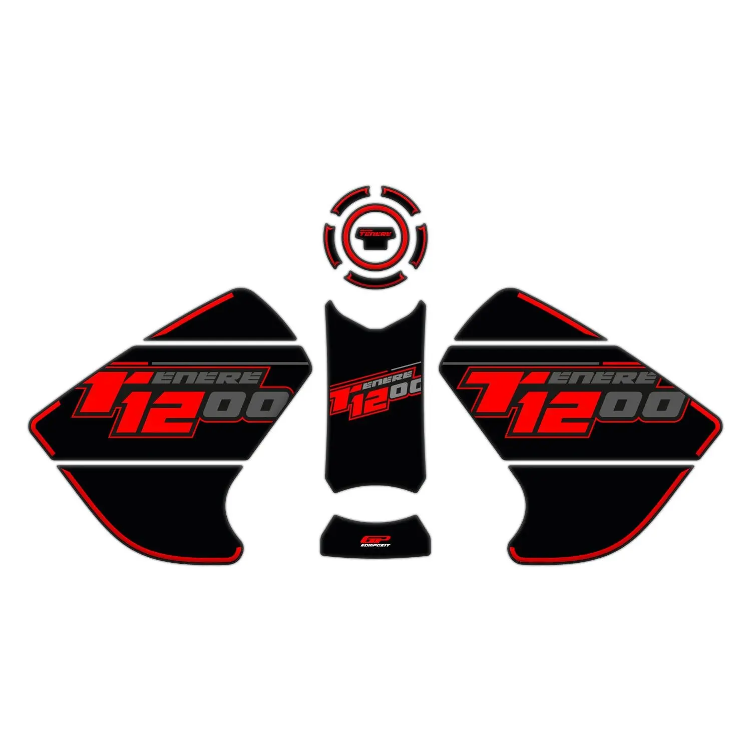 

GP Composite For Tenere 1200 2011-2020 Compatible Tank Pad Set Black-Red