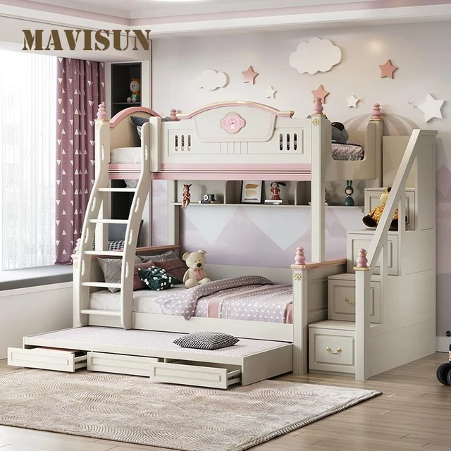 Lit Double Modulaire Nordique en Bois pour Enfants, Marchepied de Lit,  Balances de Proximité, Lits Jumeaux et King, Meubles Matrimoniaux pour  Chambre