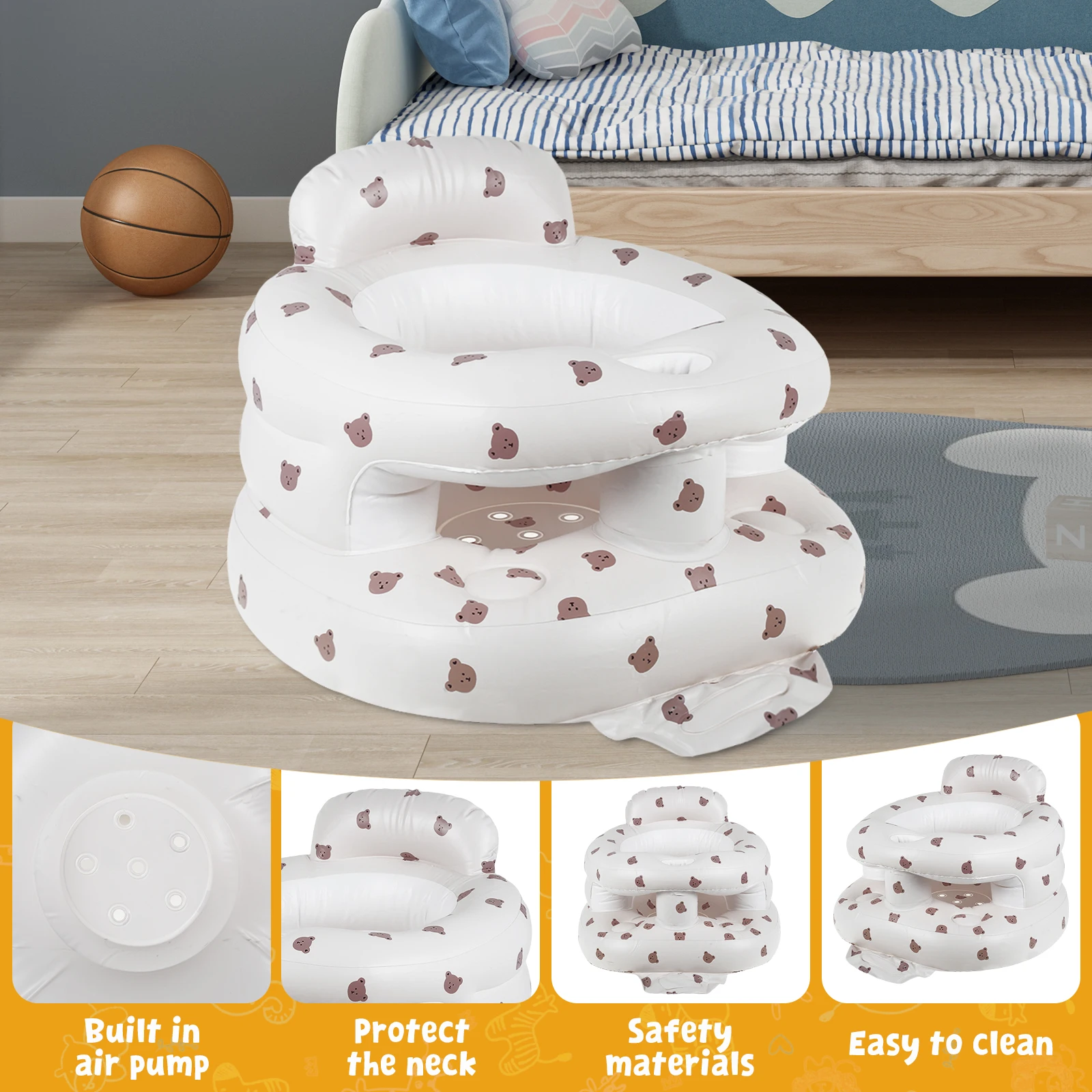 Baby Inflatable Sofa Children Infant Seat PVC Shining Foldable Portable Bath Chairs Table Stool Practice Sitting Sofa Seat 5