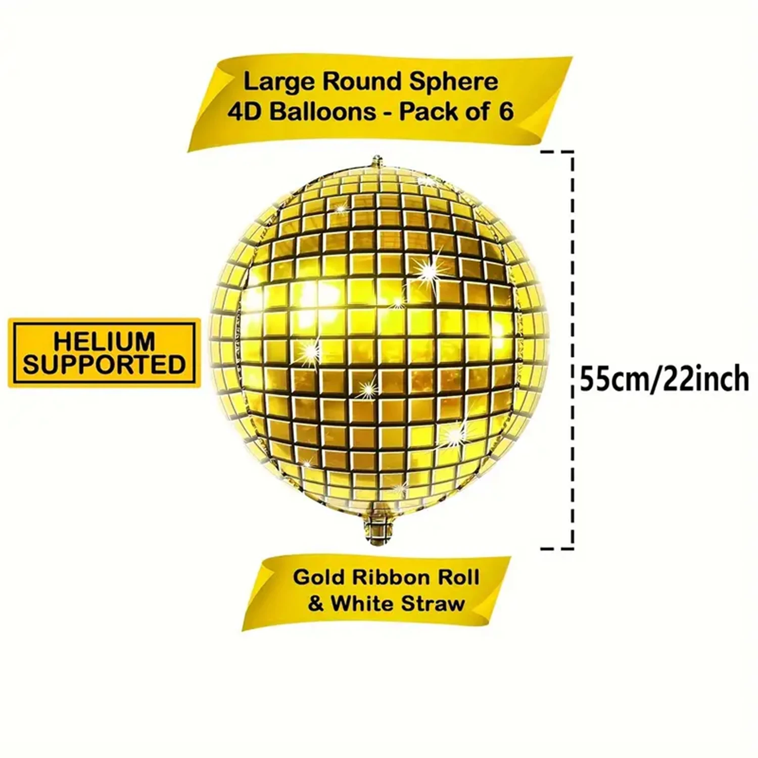 Set of 6 Metallic Disco Dance Party Balloons - 22 Inch Aluminum Film Decor