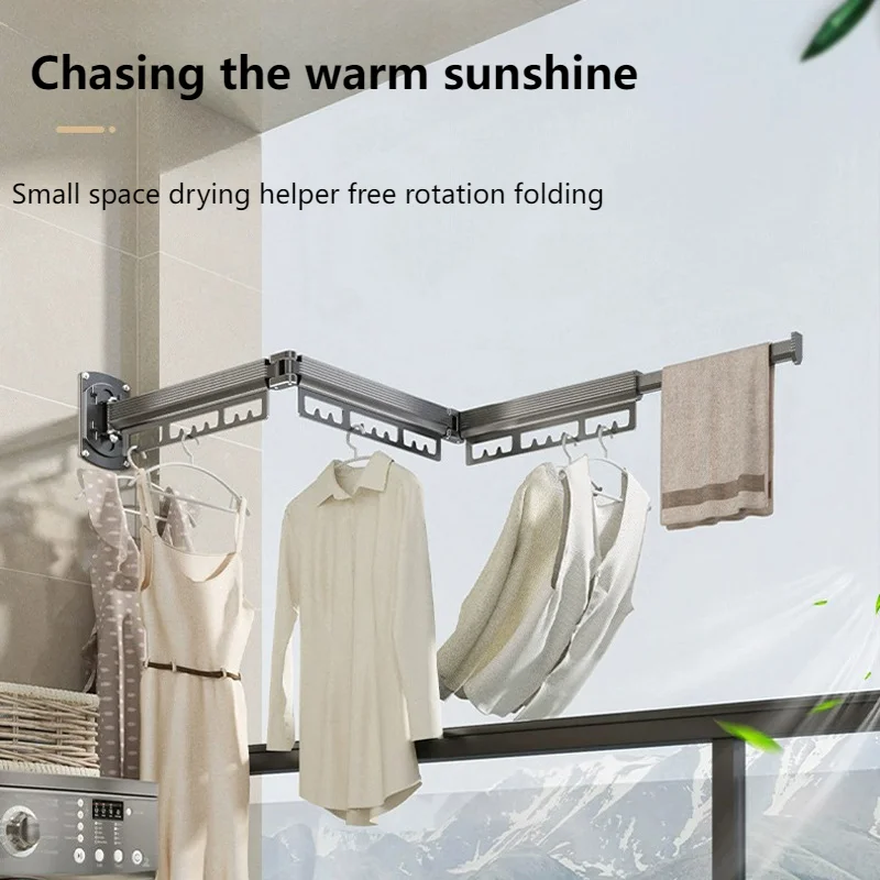 Folding Drying Rack No Punching Wall-mounted Household Multi-functional Indoor Drying Rack Balcony Retractable Invisible Hanger