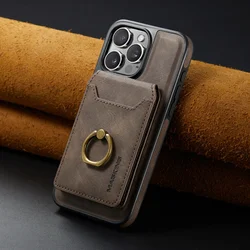 Versatile 2-in-1 Detachable Leather Card Slot Wallet Case with Ring Holder and Magnetic Vertical Cover for iPhone 14 (Coffee)