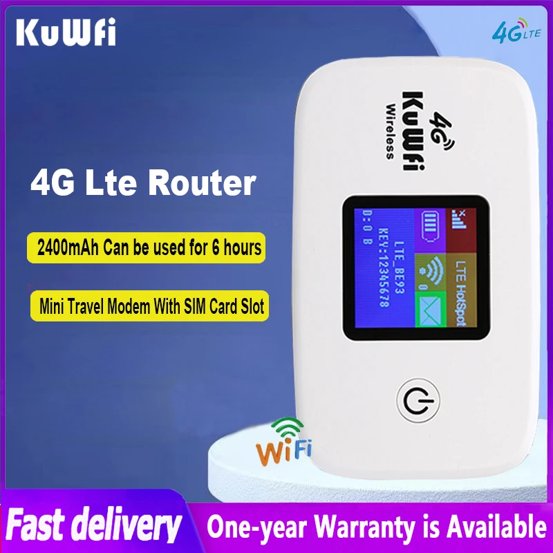 

KuWfi 4G Lte Router 150Mbps Wireless Wi-Fi Router Mini Outdoor Hotspot Protable Travel Modem With SIM Card Slot 2400mAh Battery