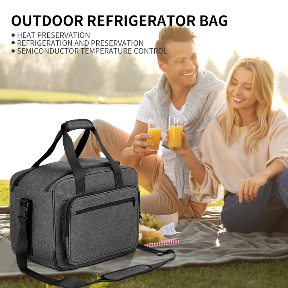 

25L Outdoor Refrigeator Bag Portable Car Cooler Bag Thermal Isulated Food Storage Bag 12V/110V with Shoulder Strap for Picnic
