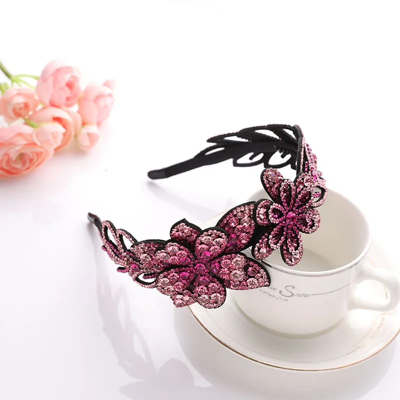 

Princess Flowers Girl Headband Large Flower Shiny Luxury Rhinestone Hairbands for Fashion Women Jewelry Hair Accessories