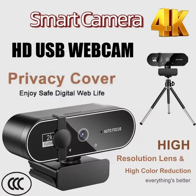 4K Webcam Mini Camera 2K Full HD Webcam with Microphone 30fps USB Web Cam for Auto Focus PC Laptop Video Shooting Camera
