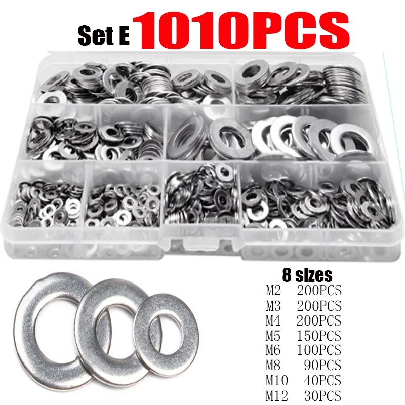 Kit de rondelle plate en acier inoxydable, ensemble de joints unis de réglage, 180 pièces, 360 pièces, 580 pièces, 684 pièces, M2, M2.5, M3 figuré, M5, M6, M8, M10, M12, 1010