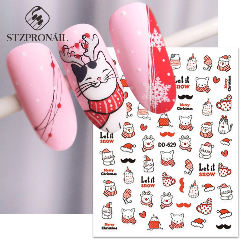

Christmas Rabbit Nail Art Stickers Cute Cartoon Animals Cat Holly Tree Santa Claus Holiday Sliders Decals Manicure Decor SLDD623