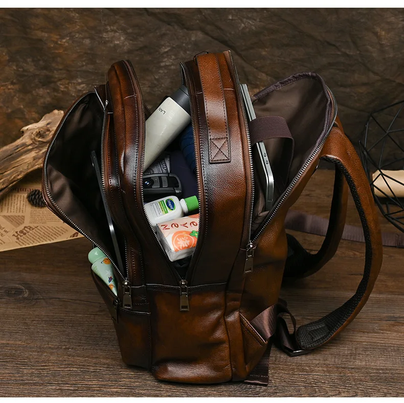 Vintage Leather Backpack 2024 for Men, Business and Leisure, Large Capacity Travel Bag 6