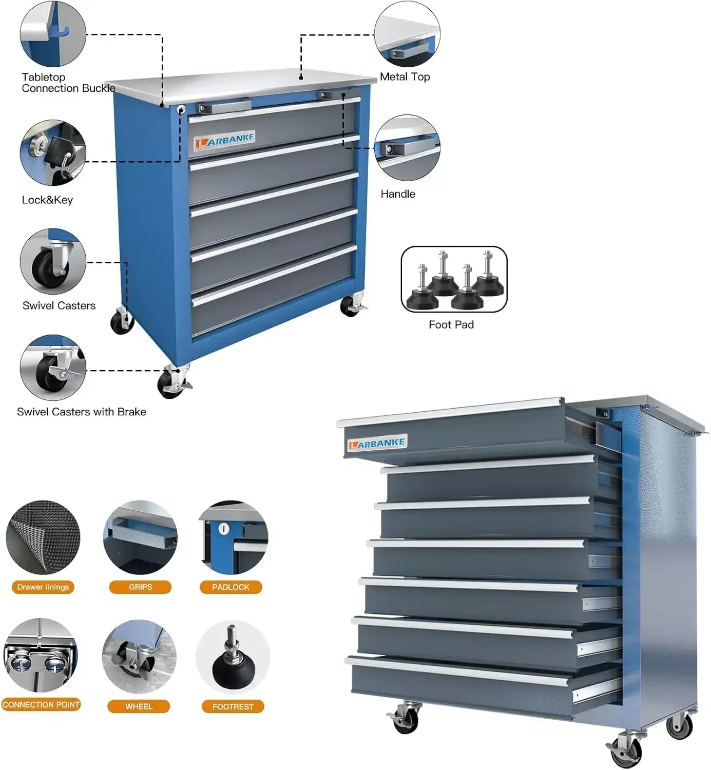 Combination 12-Drawer Tool Chest with Stainless Steel Countertop,7 Drawer Tool Chest and 5 Drawer Tool Chest 3