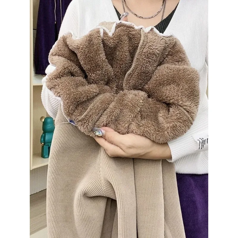 Plush Velvet High Waist Pantalones 95cm Spodnie Winter Lambwool Lined Sweatpants Women Casual Thicken Warm Jogger Harem Pants