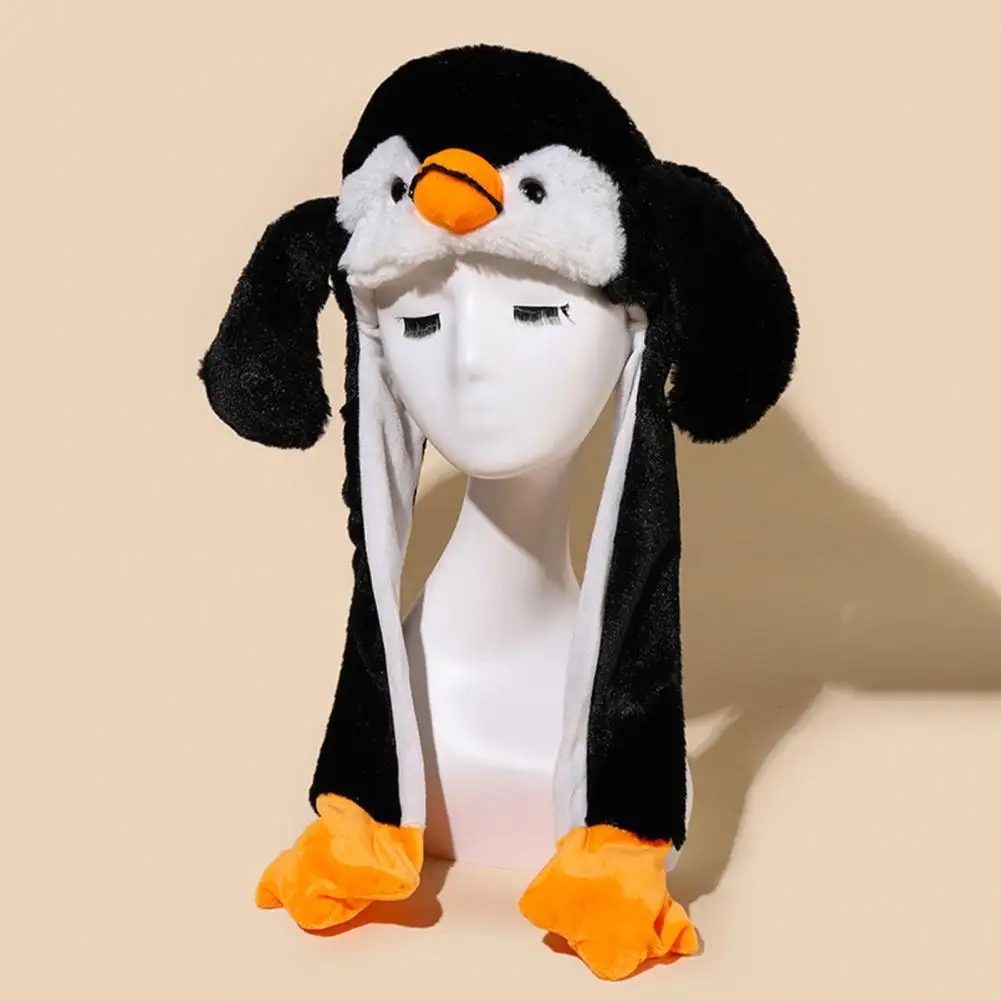 

Cartoon Animal Hat With Jumping Ears Super Soft Ultra-thick Windproof Beanie Cap Cosplay Penguin Panda Hat