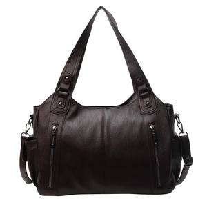 Vintage Elegant PU Leather Handbags For Women Large Capacity Black Casual Totes High Quality Classic Designer Shoulder Bags
