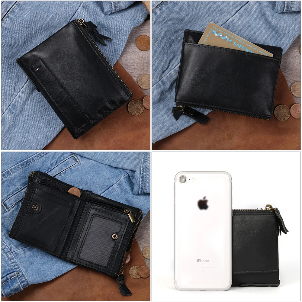 Men's casual leather wallet rfid multi-card Money clip retro cowhide short Card holder gentleman Coin Small purses
