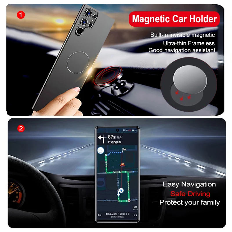 Magnetic Hard Invisible Ultra-thin Frameless Case For iPhone 13 14 15 Pro  Max 12 Pro 11 14 Car Holder Back Protector Cover 13 15