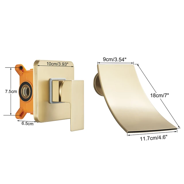 POIQIHY Brushed Golden ก๊อกน้ําอ่างล้างหน้าเดี่ยวห้องน้ําอ่างล้างหน้าแตะน้ําตก Spout ก๊อกน้ําอาบน้ําปกปิดวาล์วอาบน้ํา 3