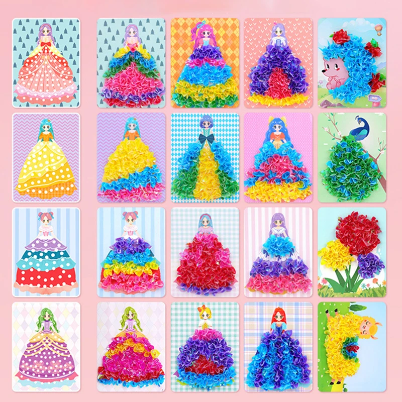 Funny Poke Puncture Painting Fabric Art Frenzy for Kids Girls Cartoon Animal Princess Children DIY Poking Drawing Dress Up Board - 2