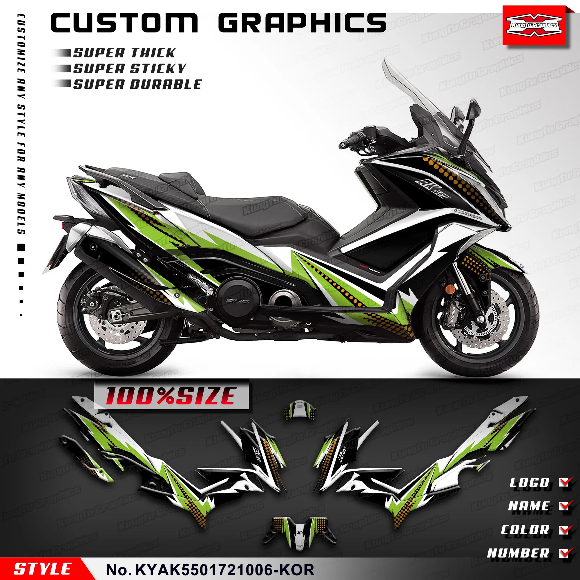 

KUNGFU, графика, полная наклейка, спортивный скутер, Набор наклеек для KYMCO AK550 2017 2018 2019 2020, KYAK5501721006-KOR