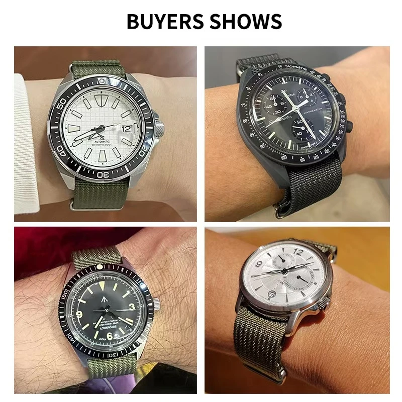 Nylon Watch Strap with Lockstitch Border, 20mm/22mm, NATO Style Bracelet