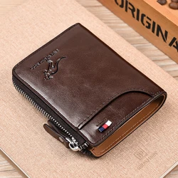Luxury Men's Leather Zipper Wallet with RFID Protection and Card Holder (Coffee)