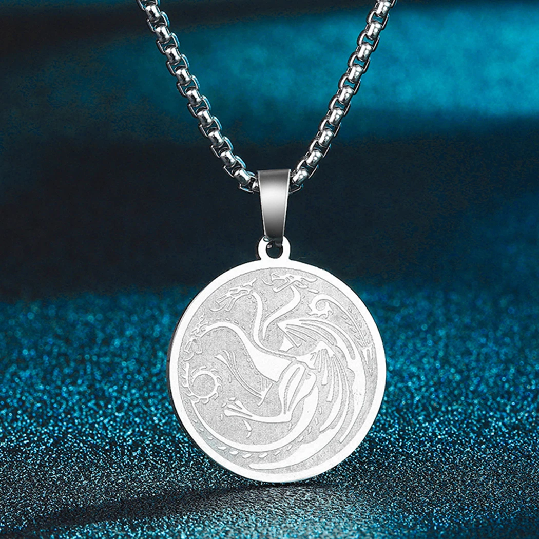 CHENGXUN 3 Headed Aegons Dragon Pendant Necklace for Men Womens Targaryans Dragons  Charm Neck Chain Spirit Totem Jewelry Collar