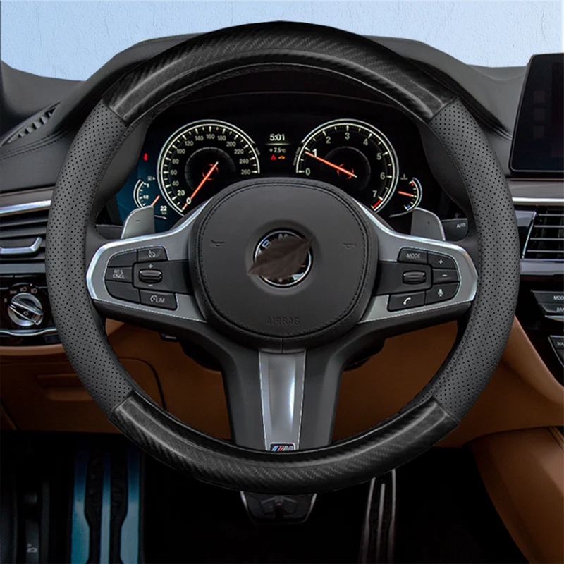 Steering Wheel Cover Universal Car Carbon Fiber Leather Three-dimensional Anti Slip Timple And Fashionable Accessories steering wheel cover