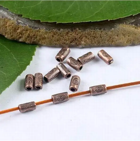 

120pcs 5mm long ,2mm thick hole 1mm antiqued copper color 2sided circles pattern spacer bead h1888